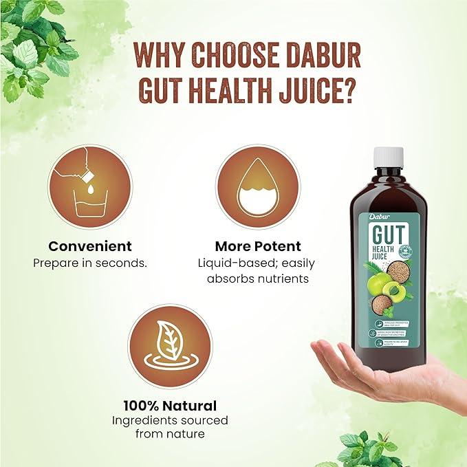 Dabur Gut Health Juice - Natural & Ayurvedic Digestive Care Solution | No Artificial Colors, Flavours & Sugars (Pack of 2) - Image 5