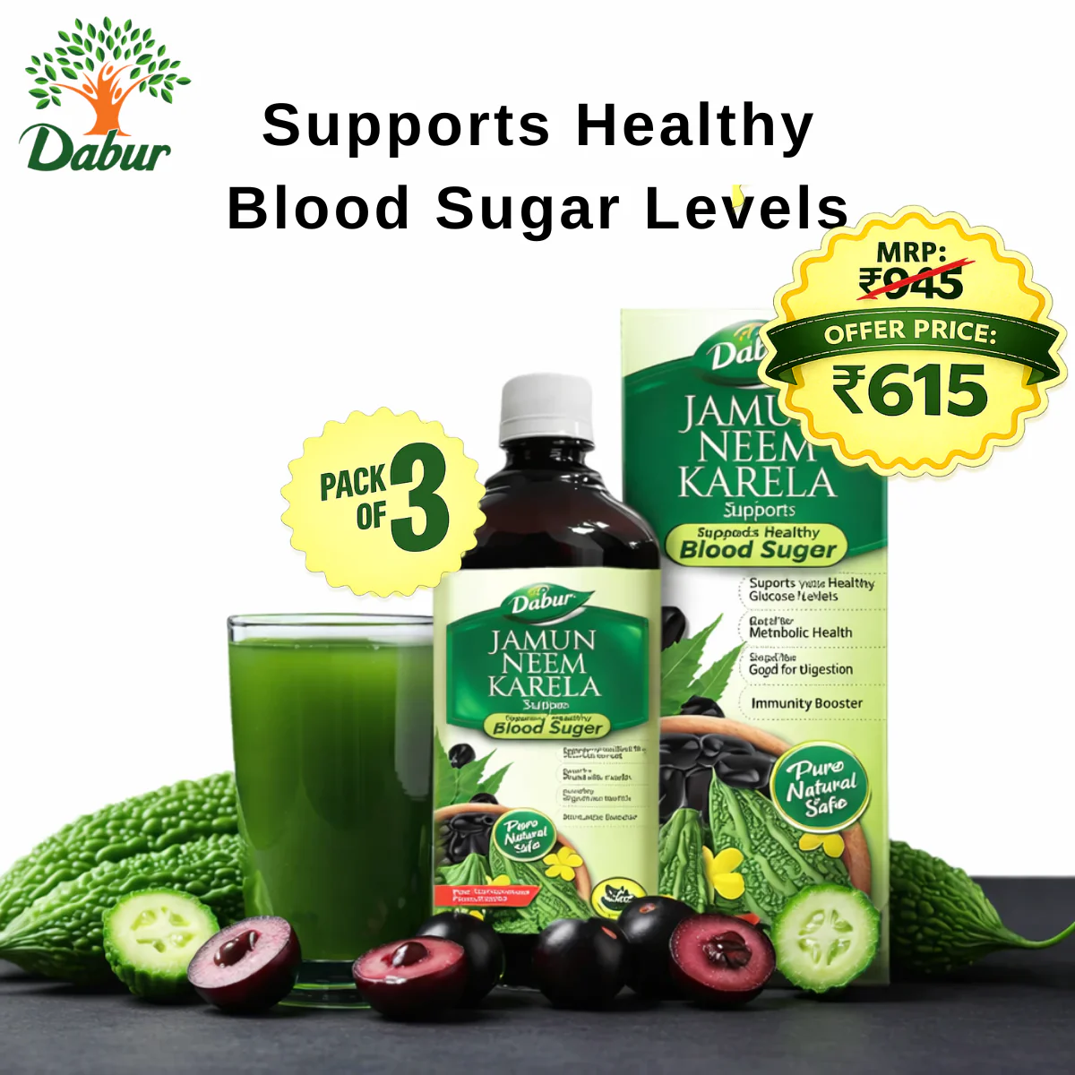 Dabur Jamun Neem Karela Juice | Control Blood Sugar Levels and Bad Cholesterol | Metabolic & Digestive | Diabetic Care - Image 5