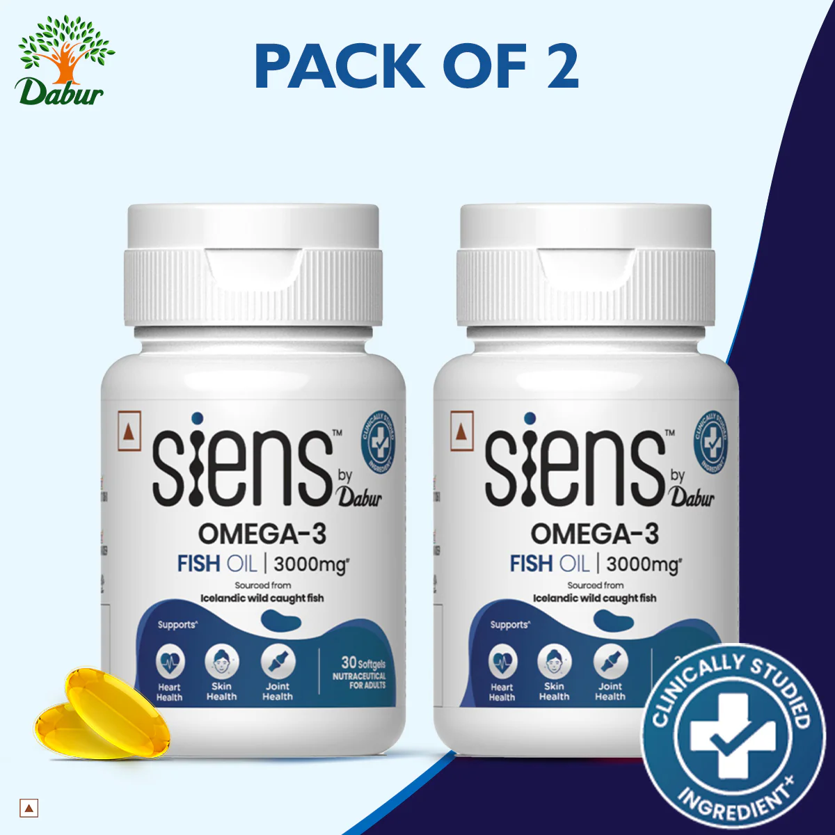 Siens By Dabur Omega-3 Capsules with Fish Oil | 180mg EPA & 120mg DHA | 30 soft gels | Supports Heart, Skin & Joint Health - Image 5
