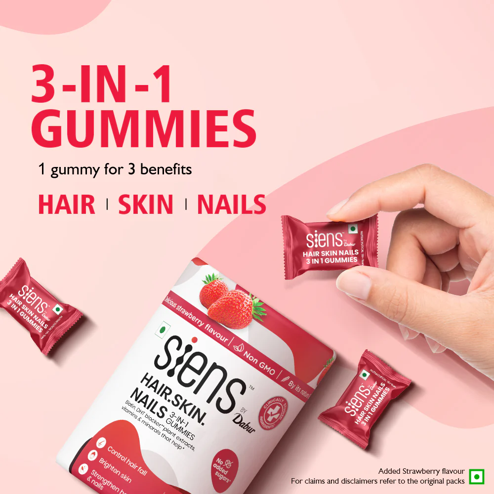 Siens by Dabur Skin Glow & Hair Growth Combo: Hydrolyzed Marine Collagen, 100 g + Hair, Skin & Nails Gummies, 30s pack - Image 3