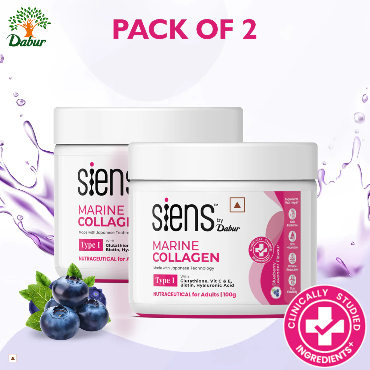 Siens By Dabur Hydrolyzed Marine Collagen | Powder with Glutathione, Hyaluronic Acid, Vitamin C Blueberry Lavender - Image 5